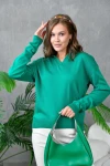 KADIN B.YEŞİL V YAKALI KOL VE BEL LASTİKLİ TEK RENK KAZAK