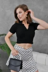 Kadın Siyah Polo Yaka Basic Crop Body