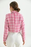 Kadın Ceket Düğme Detaylı Tüvit Crop Blazer Ceket Fuşya - KRN37
