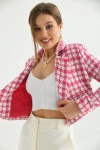 Kadın Ceket Düğme Detaylı Tüvit Crop Blazer Ceket Fuşya - KRN37