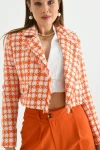 Kadın Ceket Düğme Detaylı Tüvit Crop Blazer Ceket Turuncu - KRN37