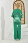 Kadın Kazak Yaka Fermuarlı Pantolon 2Li Set Takım Çizgili Kazak ve Pantolon B.Yeşil - 214550