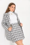 Kadın Blazer Ceket Ekose Desen Uzun Blazer Ceket Beyaz - KRN029