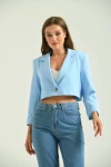 Kadın Blazer Ceket Tek Düğmeli Vatka Detaylı Kol Katlamalı Kadın Blazer Ceket Mavi - T032