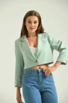 Kadın Blazer Ceket Tek Düğmeli Vatka Detaylı Kol Katlamalı Kadın Blazer Ceket Mint - T032