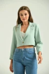 Kadın Blazer Ceket Tek Düğmeli Vatka Detaylı Kol Katlamalı Kadın Blazer Ceket Mint - T032