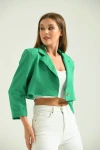 Kadın Blazer Ceket Tek Düğmeli Vatka Detaylı Kol Katlamalı Kadın Blazer Ceket Yeşil - T032
