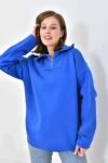 Kadın Sweat Boyunlu ve Yakası Fermuarlı Şardonlu Sweat Mavi - D007
