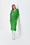 Kadın Ceket Askılı Elbise Triko Takım Yeşil - 8009