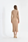 Kadın Elbise Dik Yaka Triko Midi Boy Elbise Camel - 10262