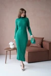 Kadın Elbise Dik Yaka Triko Midi Boy Elbise Zümrüt - 10262