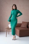 Kadın Elbise Dik Yaka Triko Midi Boy Elbise Zümrüt - 10262