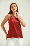 Kadın Atlet İp Askılı Saten Atlet Bordo - T091