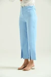 Kadın Pantolon Yan Büzgülü Paça Yırtmaçlı Kumaş Pantolon Mavi - T033