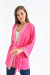 Kadın Kimono Yaka Desenli Kimono Kadın Ceket Fuşya - 23126