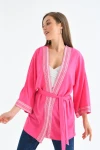 Kadın Kimono Yaka Desenli Kimono Kadın Ceket Fuşya - 23126